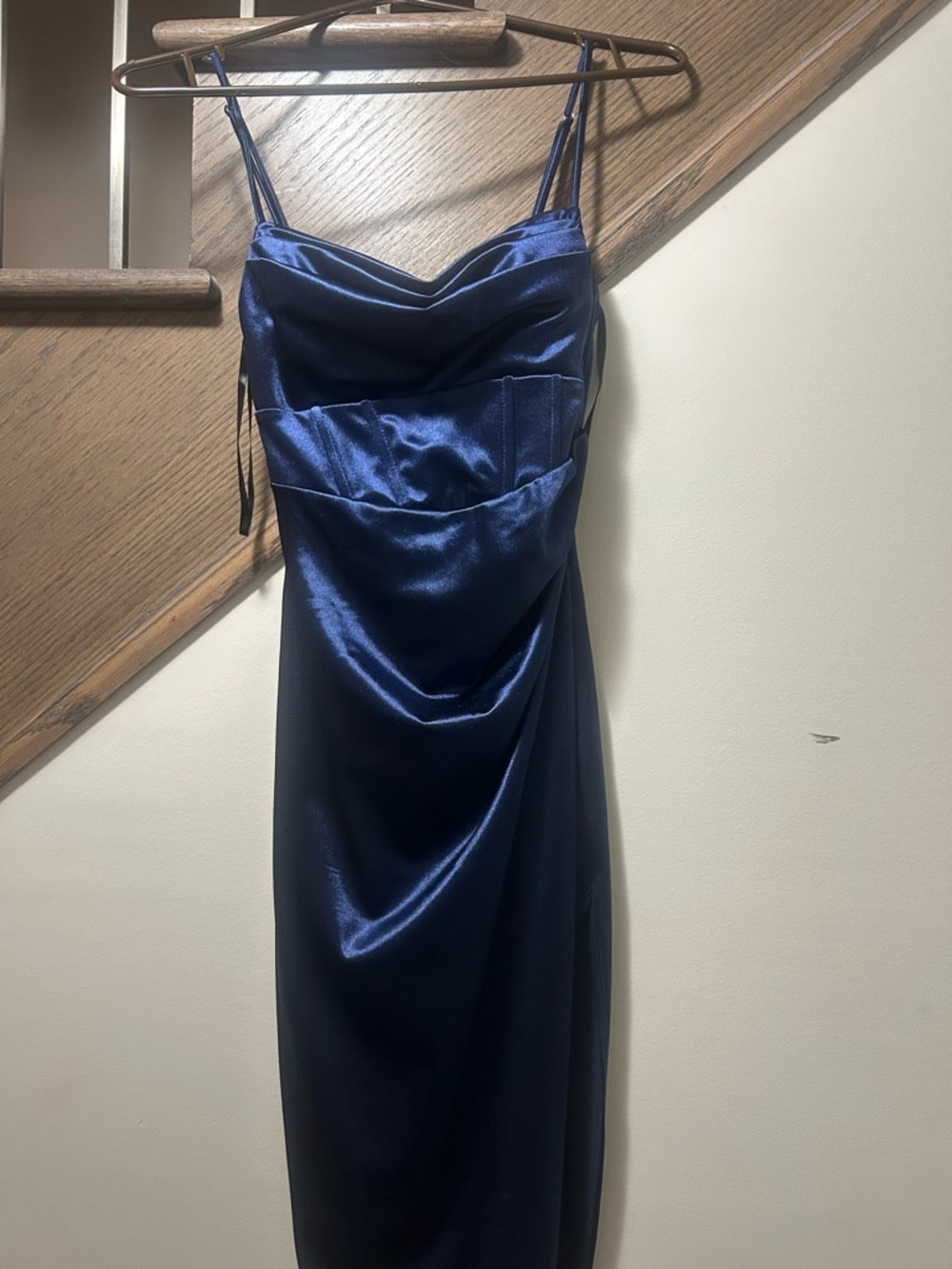 Windsor Satin Cowl Midi Dress in Deep Navy